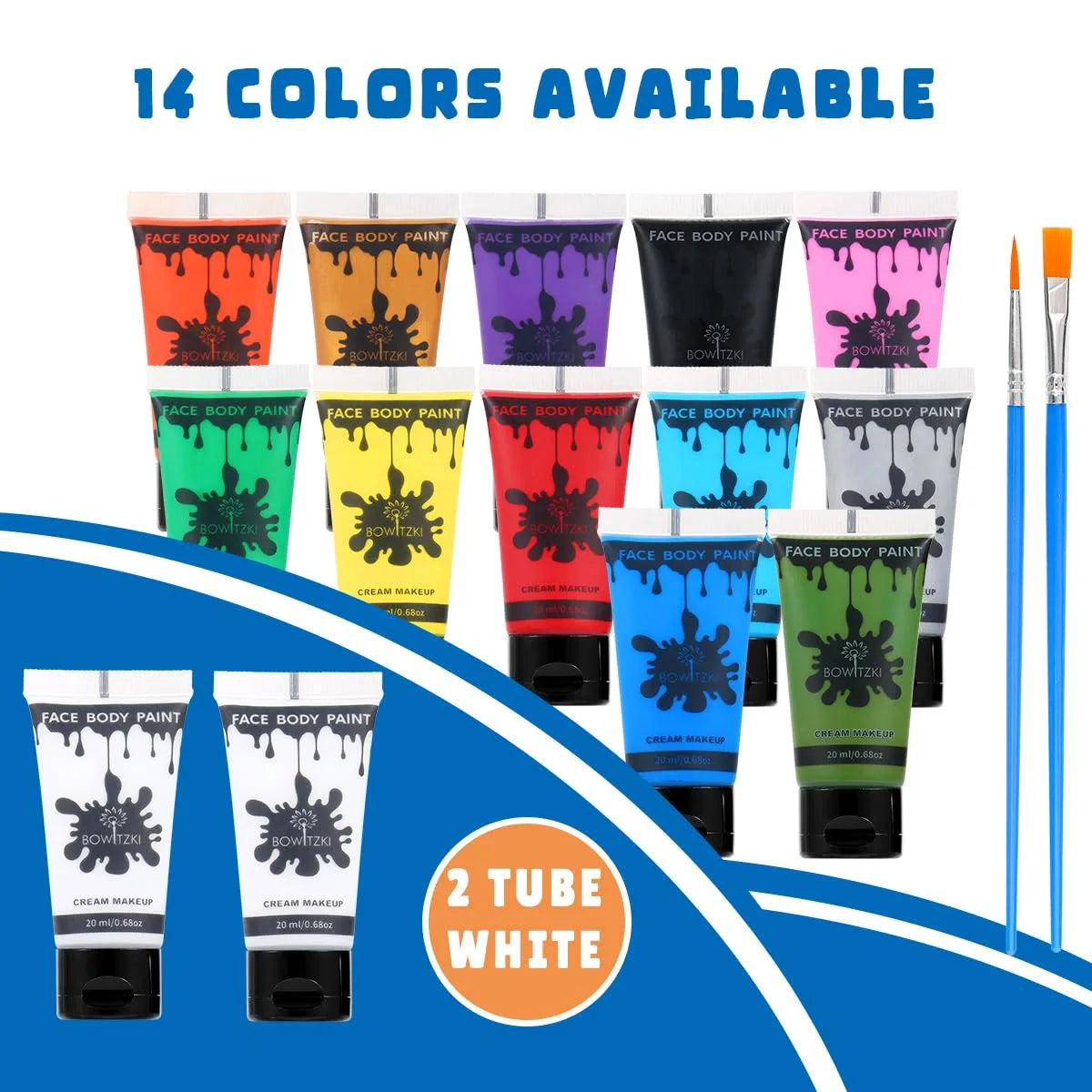 Bowitzki 14 Colors Water Based Face Body Paint Set Cream Makeup 20ml