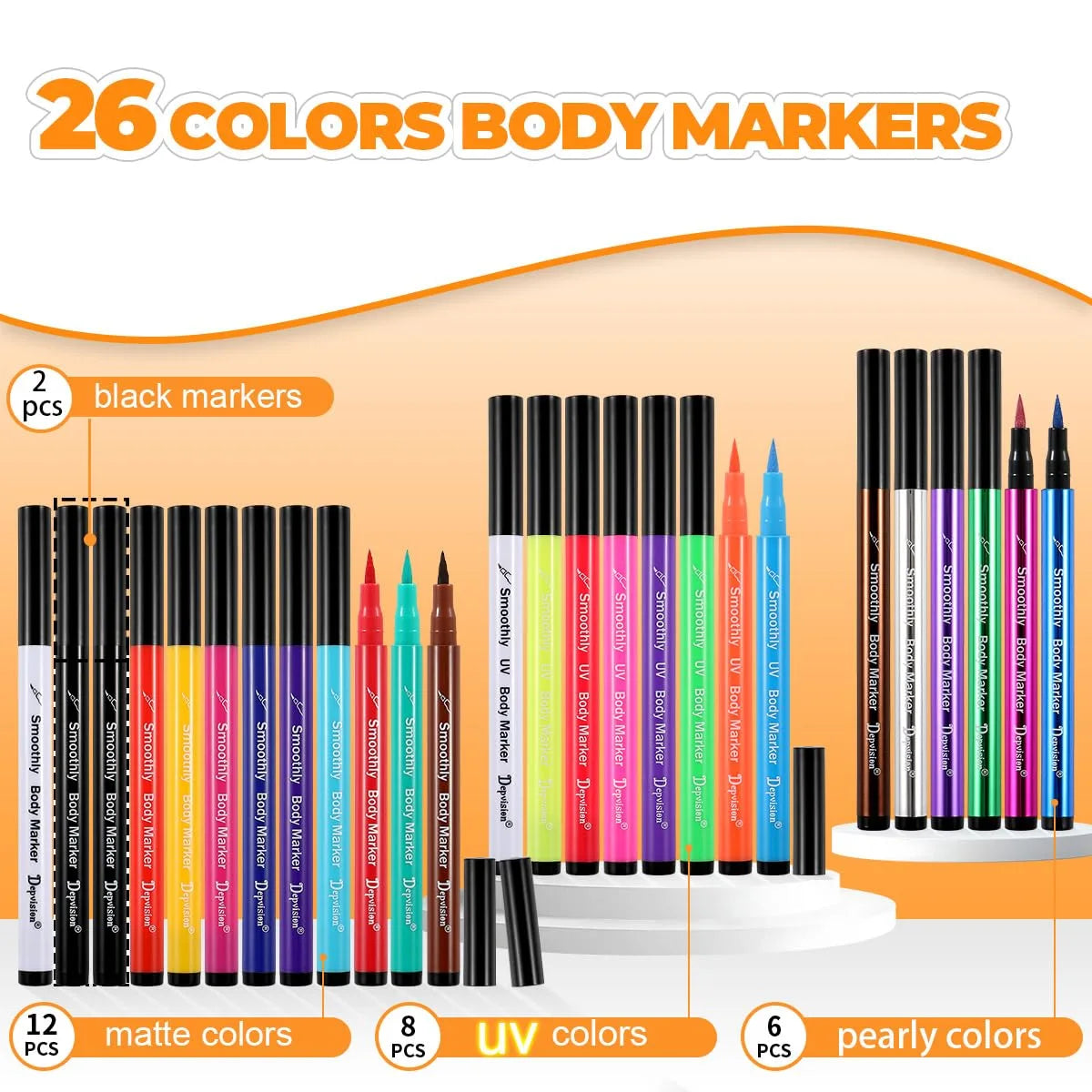 26 Colors Temporary Tattoo Face & Body Paint Markers Kit