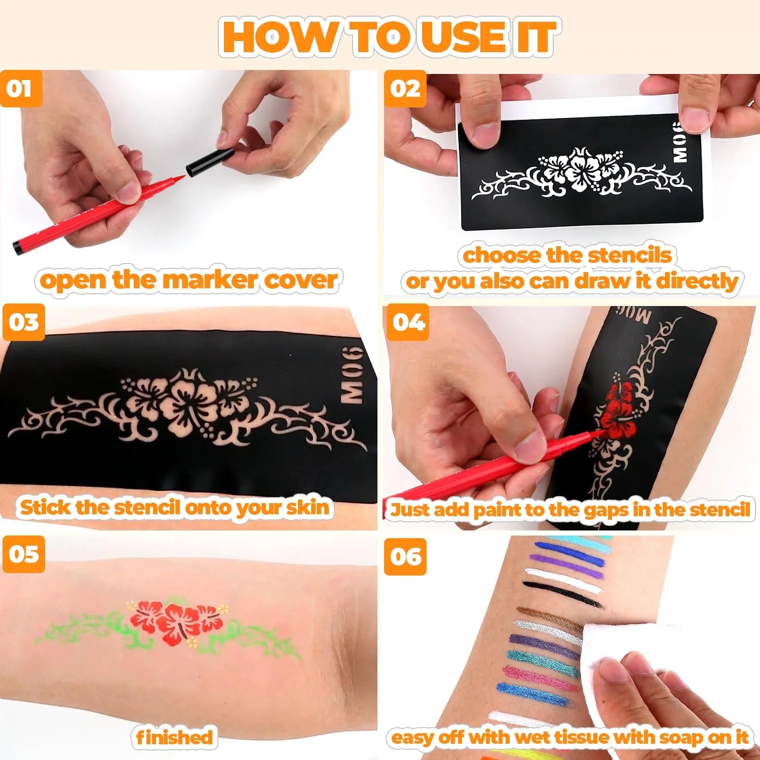 26 Colors Temporary Tattoo Face & Body Paint Markers Kit