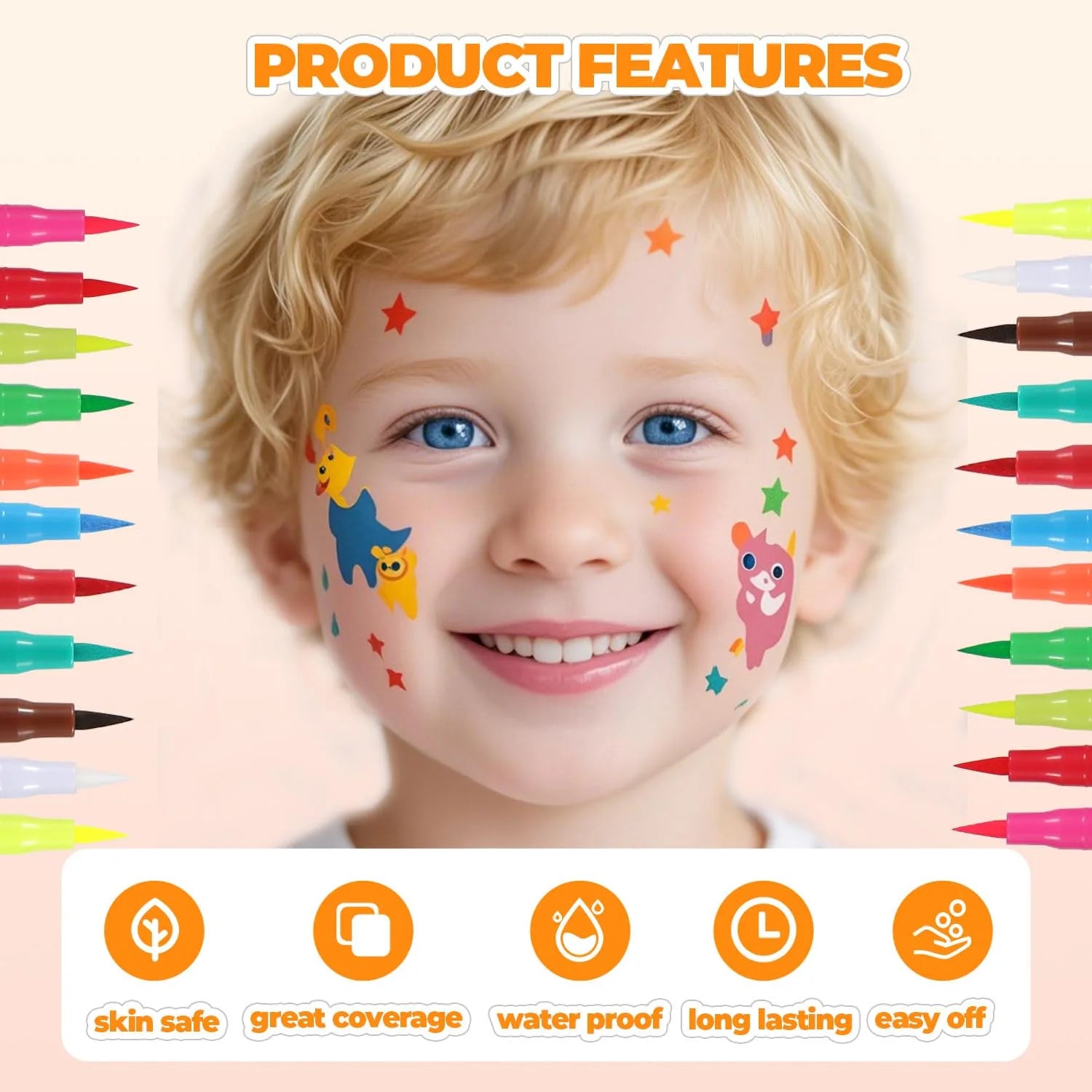 26 Colors Temporary Tattoo Face & Body Paint Markers Kit