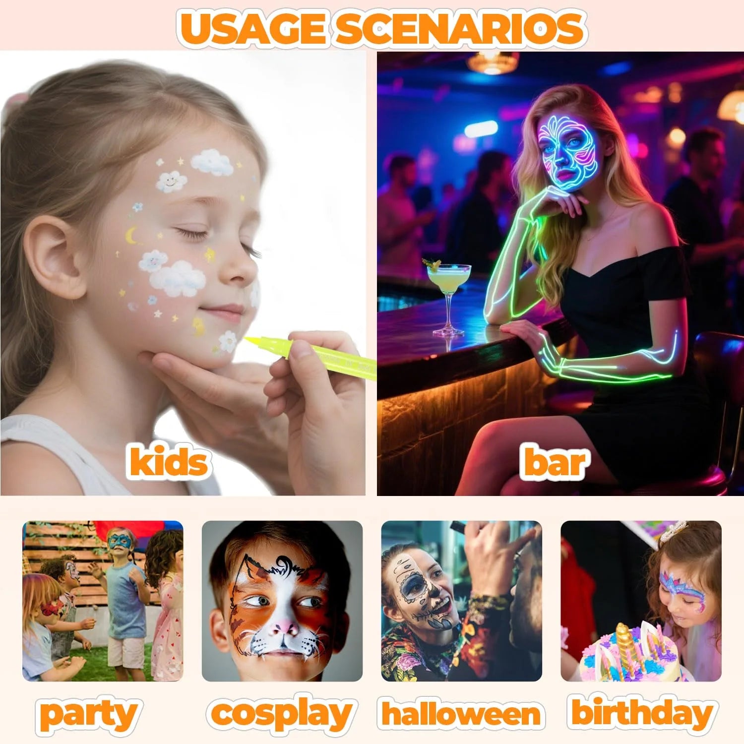 26 Colors Temporary Tattoo Face & Body Paint Markers Kit