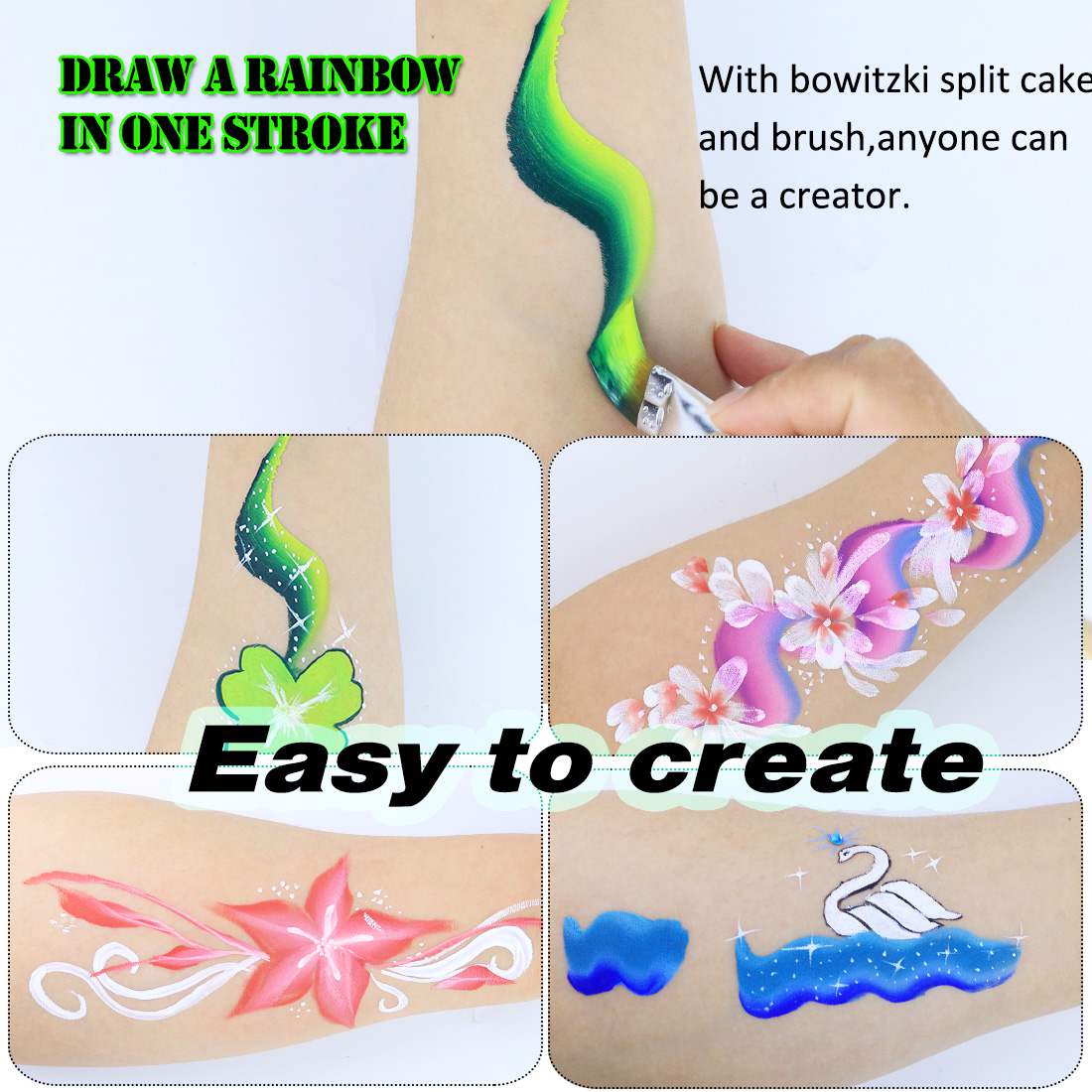 Paleta profesional de explosión de arco iris de pintura facial de un trazo