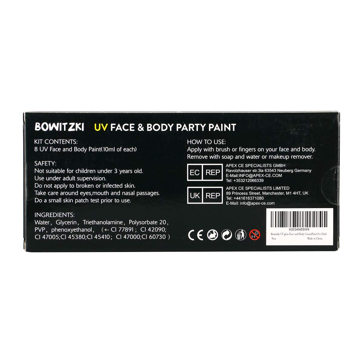 10mlx8 Water Based Cream Neon UV Liquid Face Body Party Paint Kit
