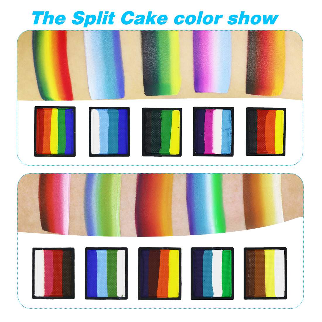 Paleta profesional de explosión de arco iris de pintura facial de un trazo