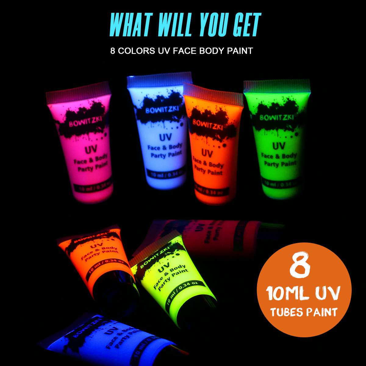 10mlx8 Water Based Cream Neon UV Liquid Face Body Party Paint Kit