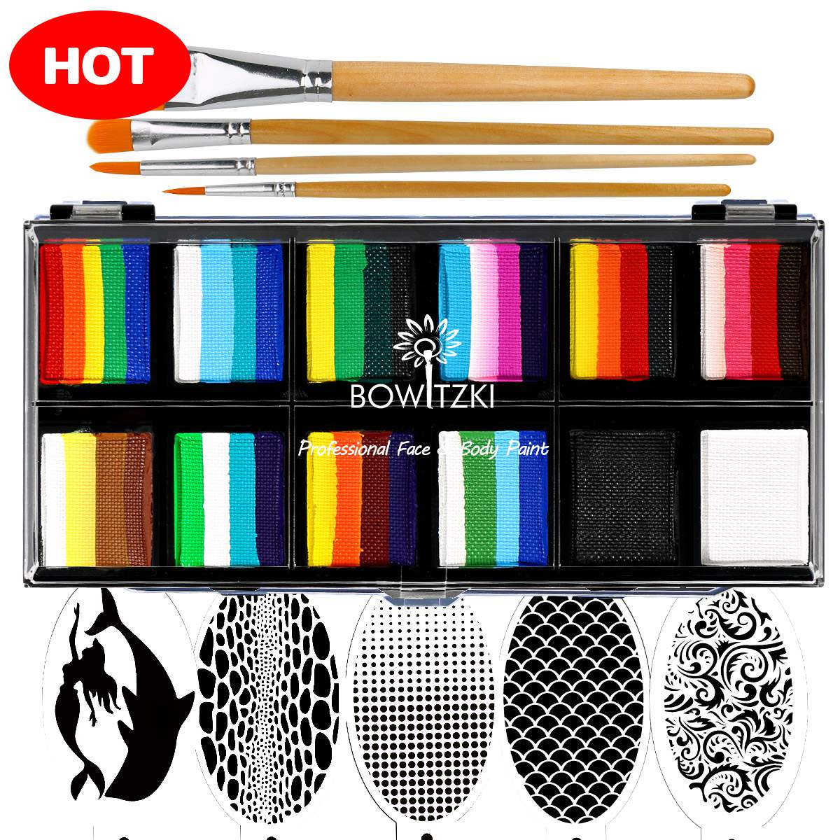 Professional One Stroke Face Paint Kit _ Rainbow Explosion – Bowitzki