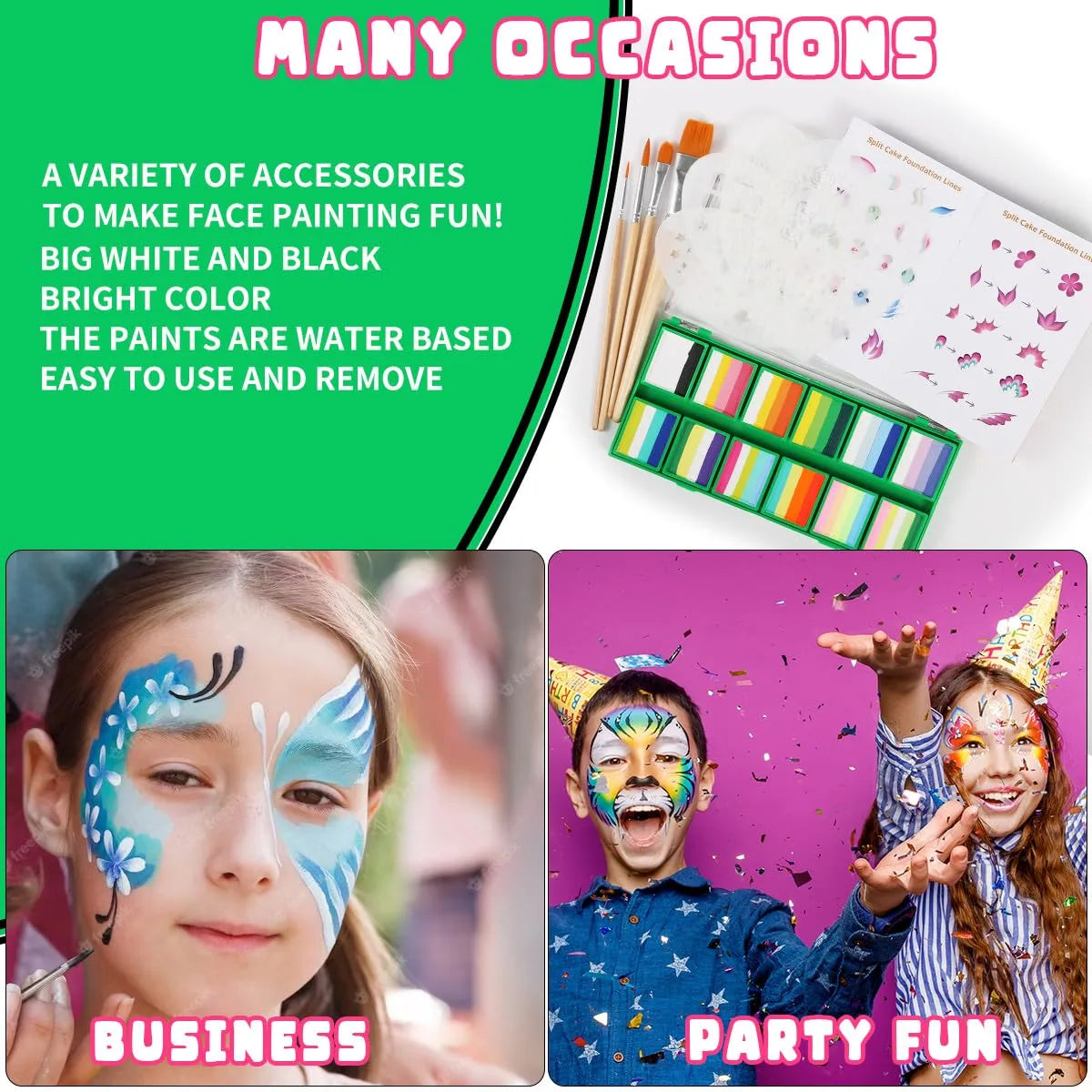 Professional One Stroke Face Paint Kit _ Green