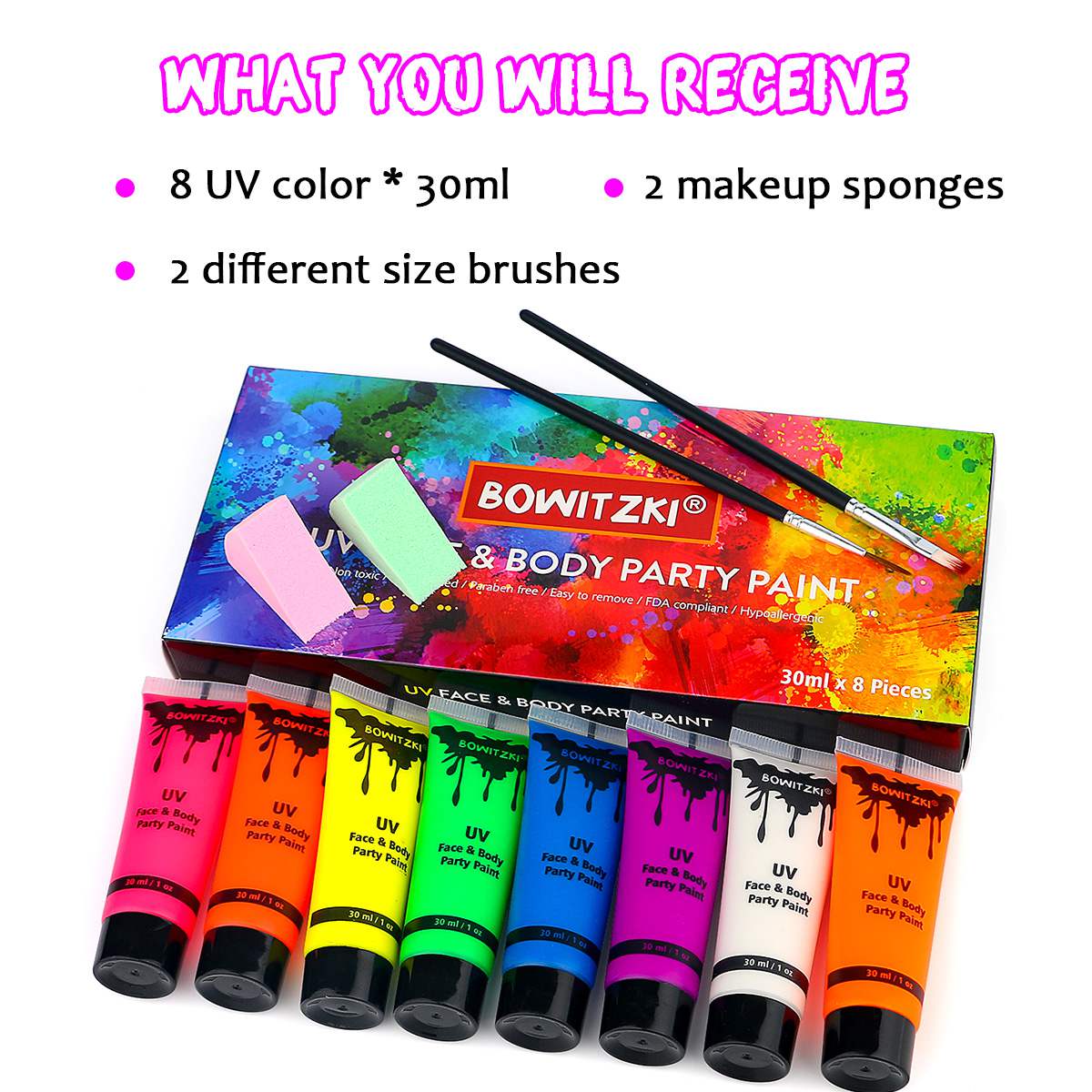 30mlx8 Water Based Cream Neon UV Liquid Face Body Party Paint Kit
