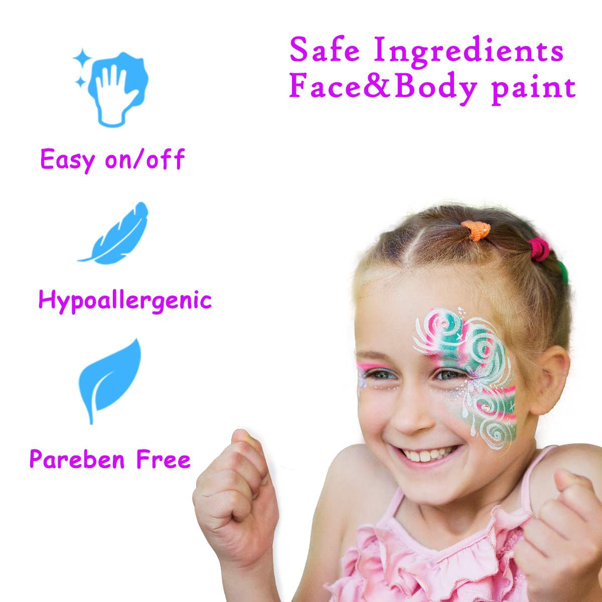 Kit profesional de pintura facial de paleta de pasteles divididos de arcoíris para niños