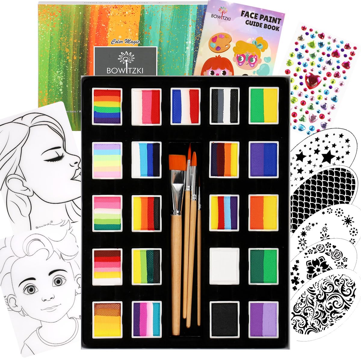 21 Color Professional One Stroke Face Paint Gift Box