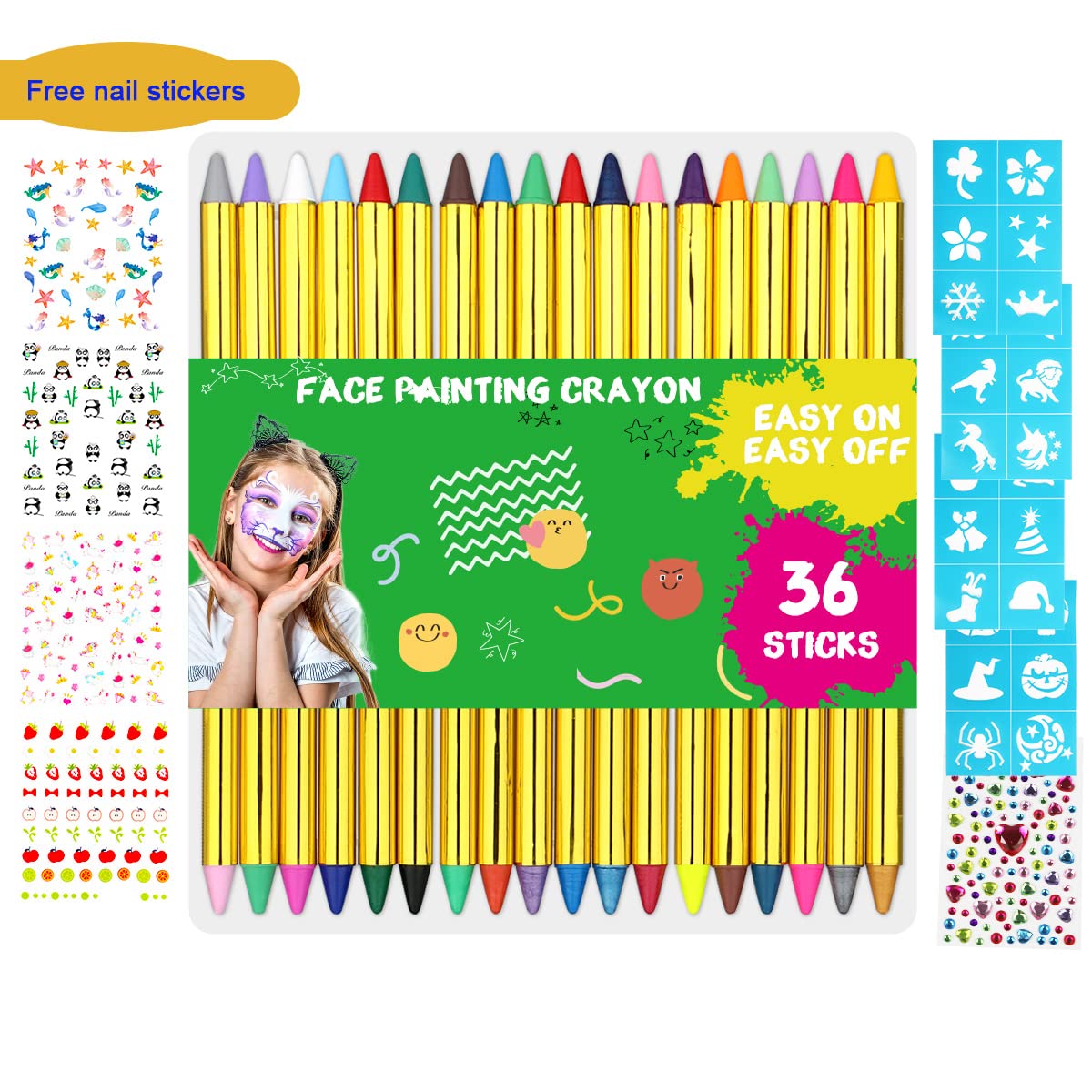 36 Colors Face Paint Crayons for Kids