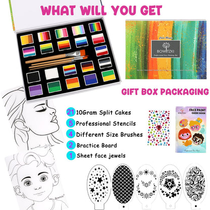 21 Color Professional One Stroke Face Paint Gift Box