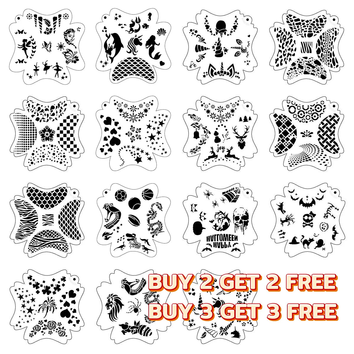 5 in 1 Reusable Face Paint Stencils
