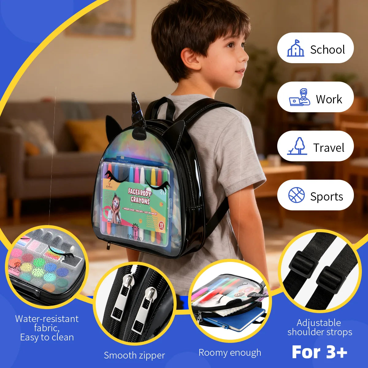 Unicorn Face Paint Bag for Kids - Black