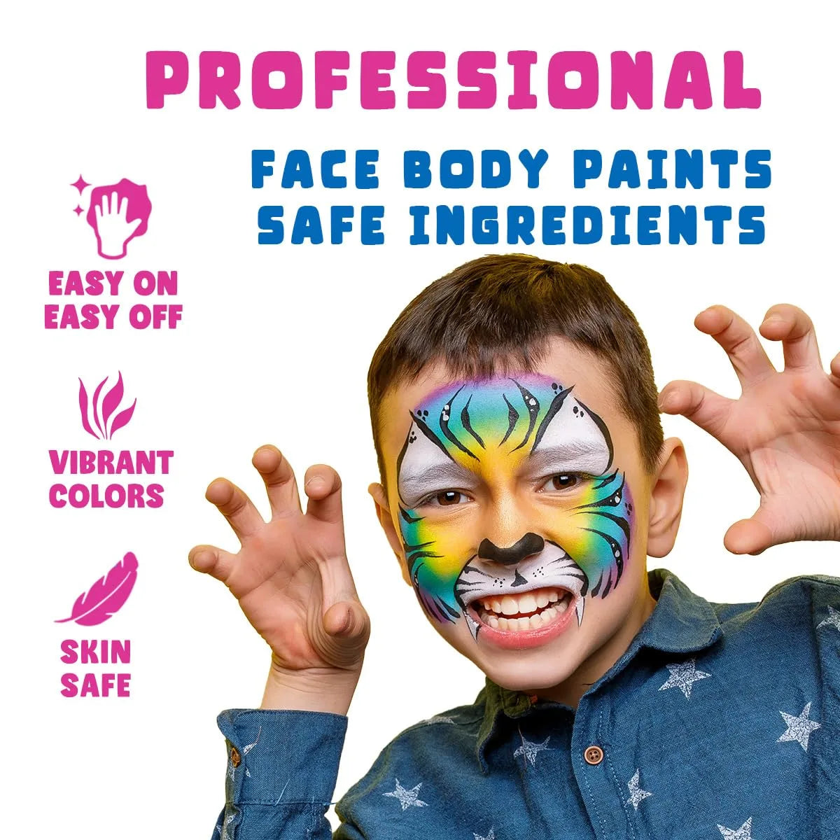 Professional One Stroke Face Paint Kit _ Rainbow Explosion – Bowitzki