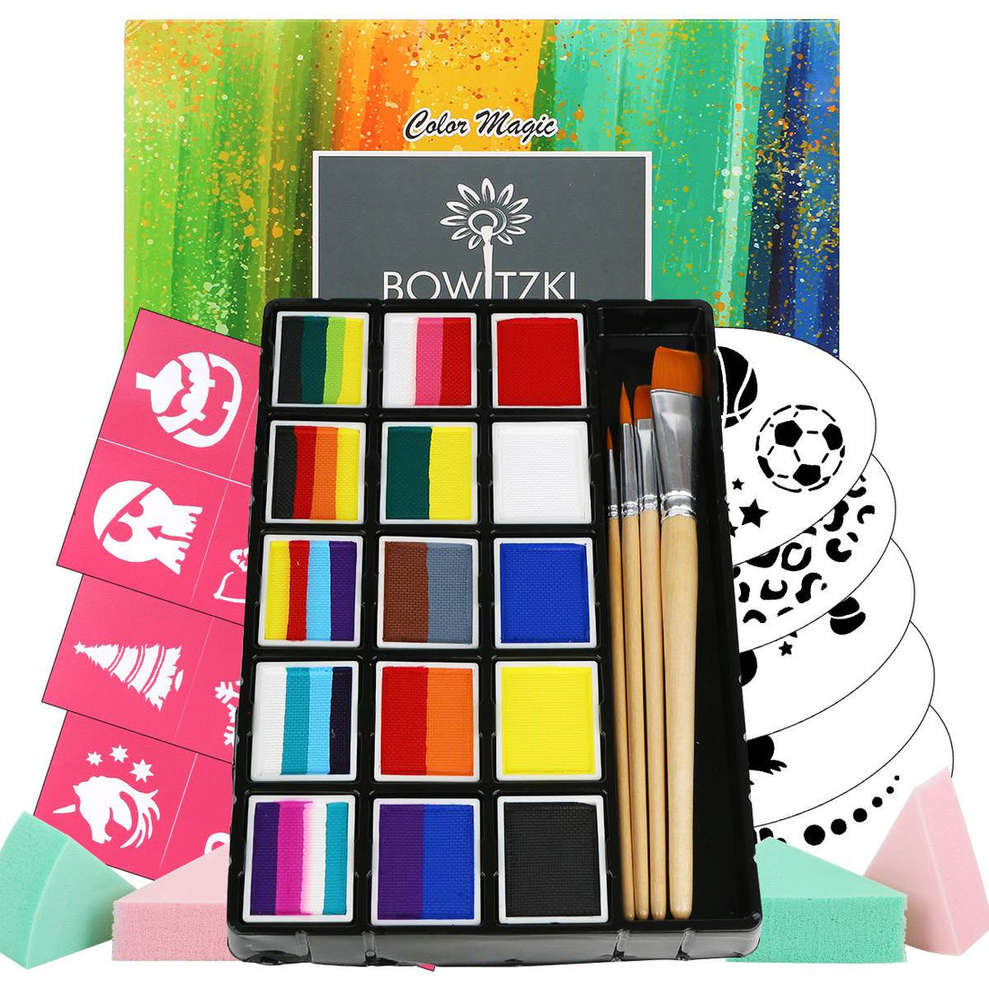 15 Colors Professional Rainbow Split Cakes Palette Face Painting Kit for Kids