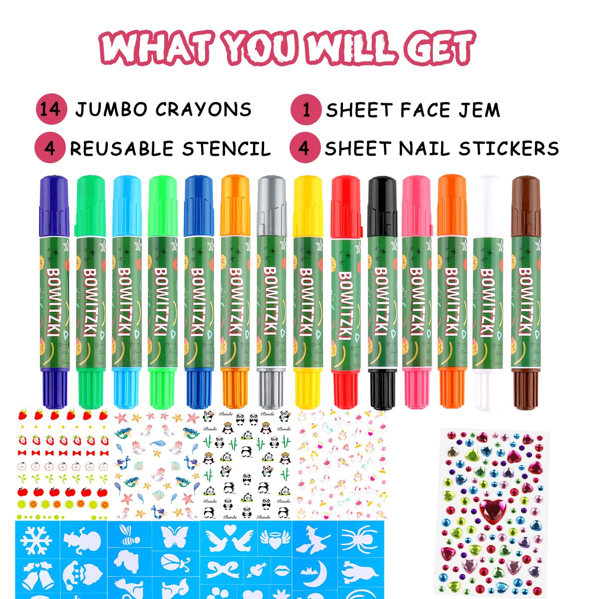 14 Colors Face Paint Crayons for Kids – Bowitzki