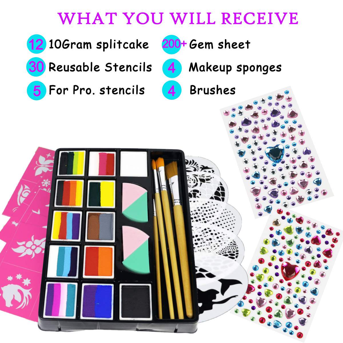 Professional Rainbow Split Cakes Palette Face Painting Kit for