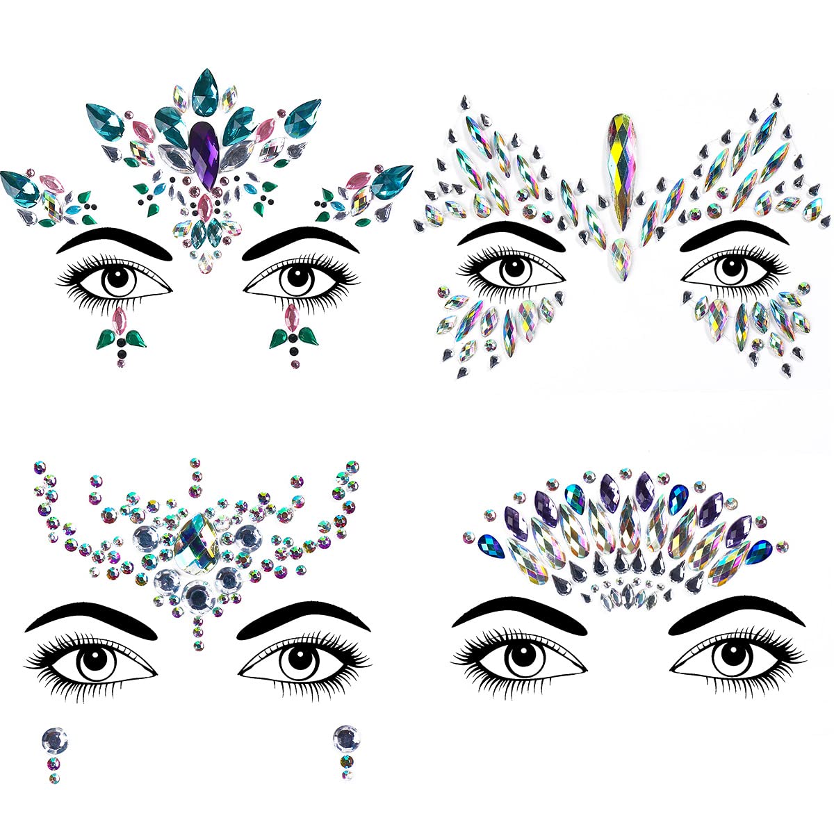 4 Sets Face Jewels Festival Crystals Stickers