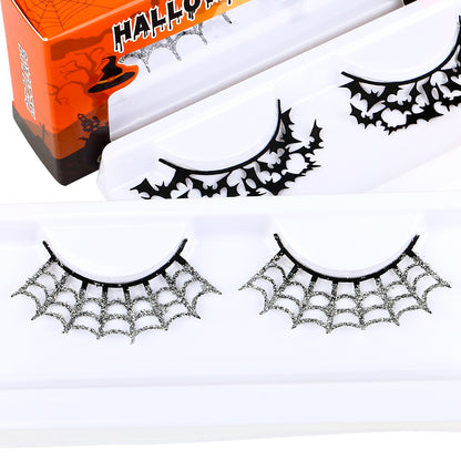 Halloween Creepy Eyelashes Set Spider Web Bat